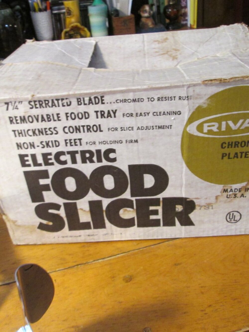 Vtg Rival chrome meat slicer chrome 7 1/4 serrated chrome blade in box MINT - Picture 5 of 6